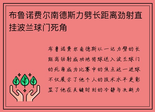 布鲁诺费尔南德斯力劈长距离劲射直挂波兰球门死角